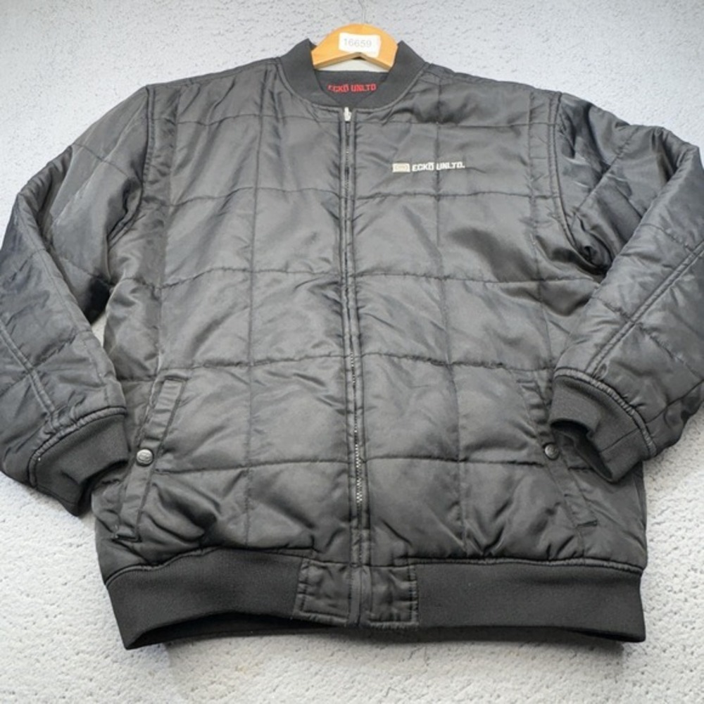 Ecko Unltd. Jacket Mens XL Black Quilted Reversible Bomber Insulated Lined‎ Y2K